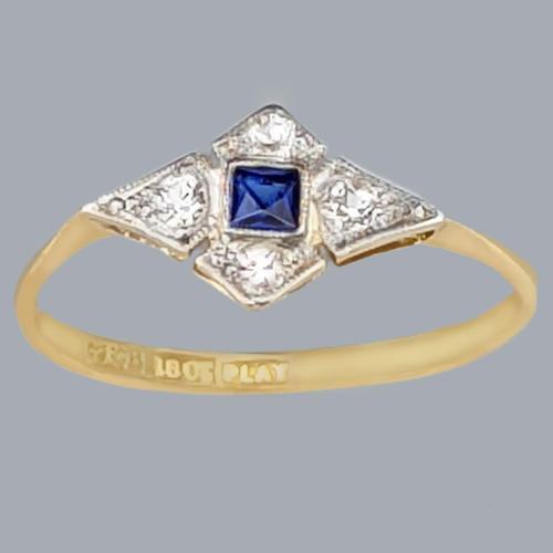 Art Deco Sapphire Diamond Ring Vintage 18ct Gold & Platinum 1920s Cluster Ring (1 of 6)