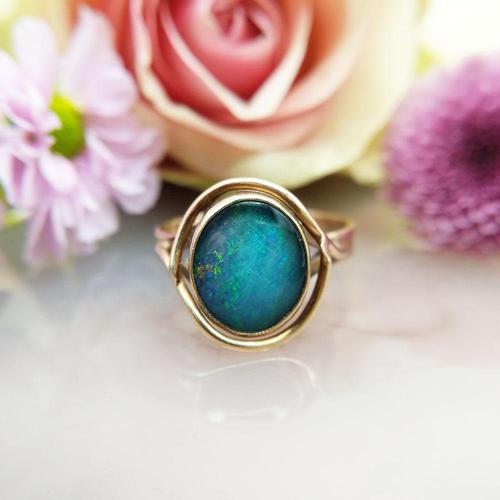 Vintage 9ct Yellow Gold Opal Triplet Ring in the Art Nouveau Style (1 of 6)