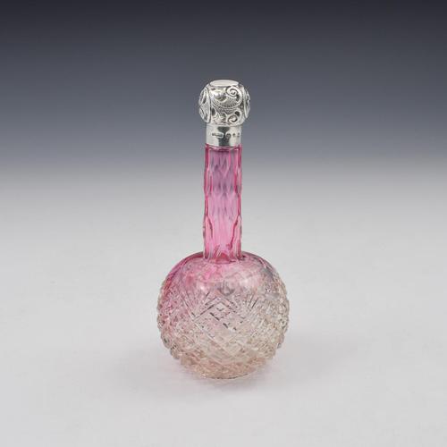 Victorian Silver & Cranberry Cut Glass Scent / Perfume Bottle (1 of 8)