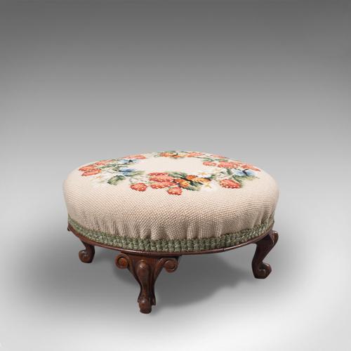 Small Antique Footstool, English, Walnut, Needlepoint Tapestry, Early Victorian (1 of 12) Small Antique Footstool, English, Walnut, Needlepoint Tapestry, Early Victorian (1 of 12)