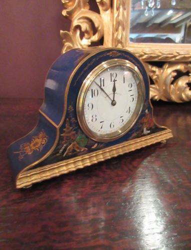 Antique Chinioserie Blue Lacquered Mantel Clock (1 of 7)