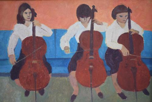 Mid Century Oil Painting on Board Three Cellists by Horas Kennedy (1 of 9)