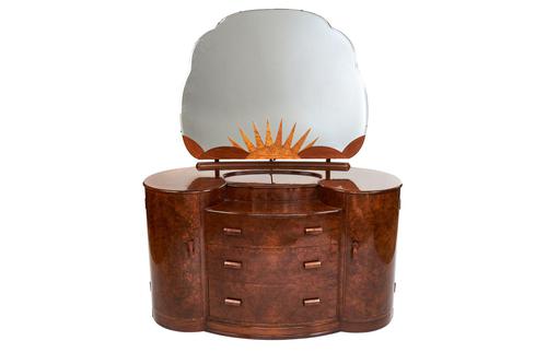 Art Deco Walnut Dressing Table with Sunburst Decoration c.1930 (1 of 5)