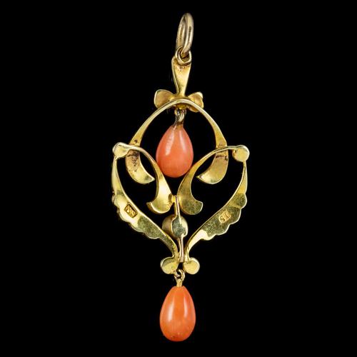 Antique Victorian Coral Pearl Pendant 15ct Gold c.1900 (1 of 5) Antique Victorian Coral Pearl Pendant 15ct Gold c.1900 (1 of 5)