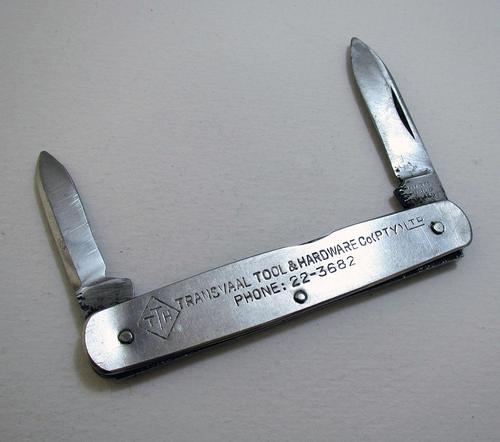 South Africa Transvaal Tool & Hardware 1950s Vintage Stainless Steel Double-bladed Pocket Advertising Folding Knife (1 of 6)