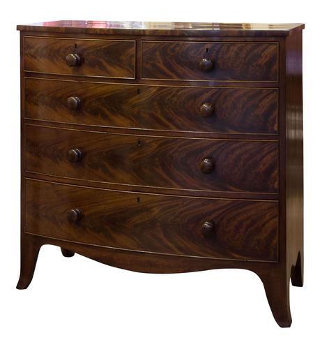 Early 19th Century Flame Mahogany Bow Chest (1 of 7) Early 19th Century Flame Mahogany Bow Chest (1 of 7)