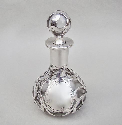 Exquisite Overlay Sterling Silver & Glass Scent Bottle c.1900 (1 of 8)