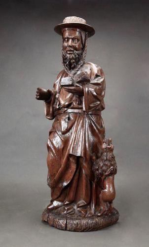Decorative & Rare Complete Carved Walnut Sculpture of Hieronymus with the Lion (1 of 12) Decorative & Rare Complete Carved Walnut Sculpture of Hieronymus with the Lion (1 of 12)