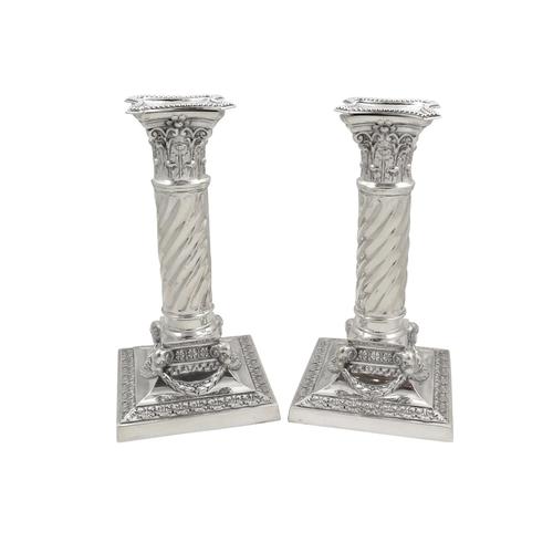 Pair of Antique Edwardian Sterling Silver 'Rams Head' Candlesticks 1902 (1 of 10)