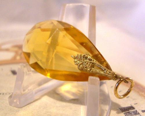 Vintage 1950s Pocket Watch Chain Fob Large Golden Gilt & Citrine Glass Fob (1 of 6)