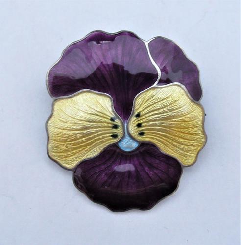 JA&S John Atkins & Son Silver & Enamel Pansy Brooch, Birmingham 1918 (1 of 10)