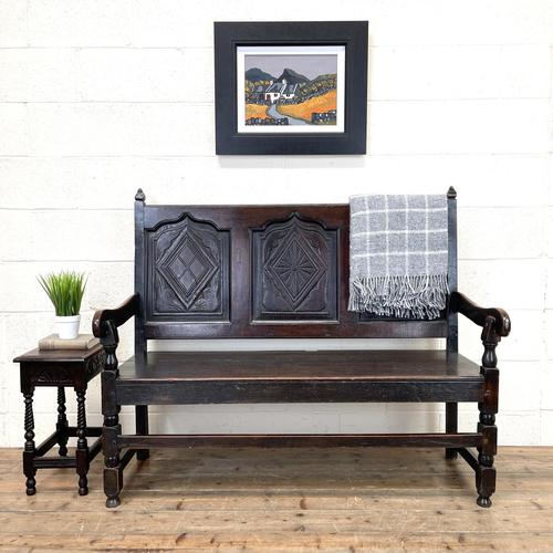 Antique Carved Oak Settle Bench (1 of 10)