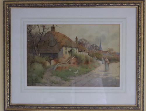 Good Late 19th Early 20th Century Watercolour Village Scene - S E Hall (1 of 7)