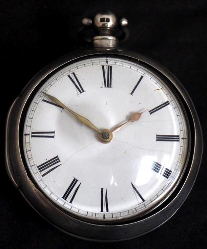 Antique Silver Pair Case Pocket Watch Fusee Verge Escapement Key Wind Enamel Dial (1 of 10)