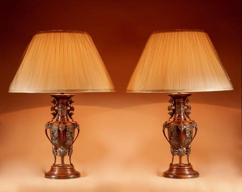 Large Pair of Very Fine Japanese Bronze Table Lamps - Meiji Period (1 of 14) Large Pair of Very Fine Japanese Bronze Table Lamps - Meiji Period (1 of 14)
