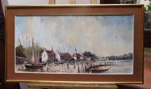 Large Oil on Canvas Dockside View Listed Artist Ira Englefield (1 of 12)