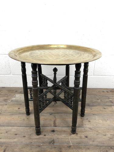 Early 20th Century Middle Eastern Brass Tray Top Folding Table (1 of 8) Early 20th Century Middle Eastern Brass Tray Top Folding Table (1 of 8)