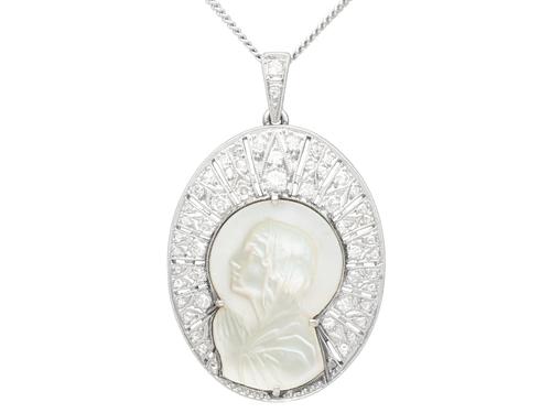 Mother of Pearl & 0.45ct Diamond, Platinum Pendant - Antique c.1920 (1 of 9) Mother of Pearl & 0.45ct Diamond, Platinum Pendant - Antique c.1920 (1 of 9)