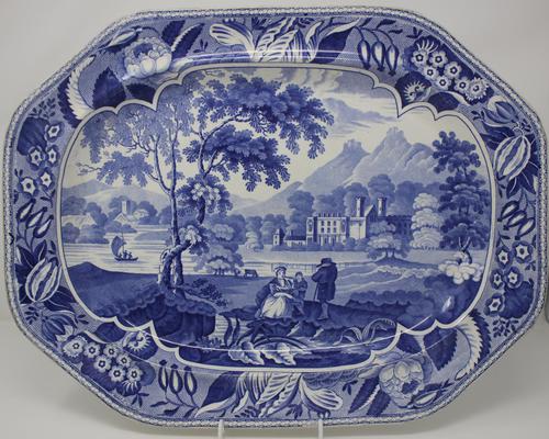 Antique Blue & White Pearlware Parkland Scenery Platter (1 of 12)