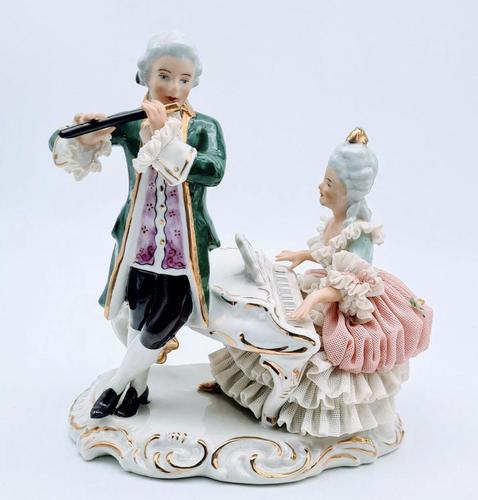 Dresden Germany Porcelain Figurine Musicians Playing Piano & Flute (1 of 9)