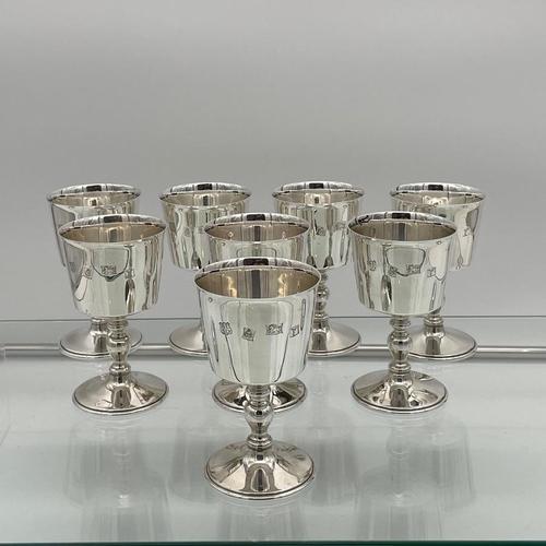 Modern Sterling Silver Suite Eight Wine Goblets Birmingham 1973 Barker Ellis Silver & Co (1 of 8) Modern Sterling Silver Suite Eight Wine Goblets Birmingham 1973 Barker Ellis Silver & Co (1 of 8)