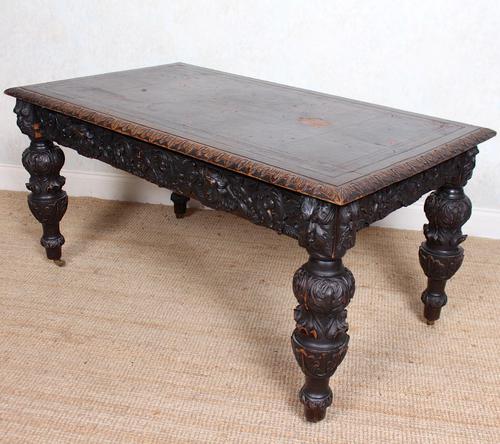 Carved Oak Desk Library Table Gothic Jacobean Large 19th Century (1 of 18)