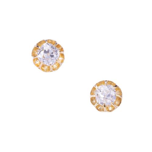 Antique Victorian 1.10 Carat Cushion Diamond Solitaire Earrings c.1860 (1 of 4)