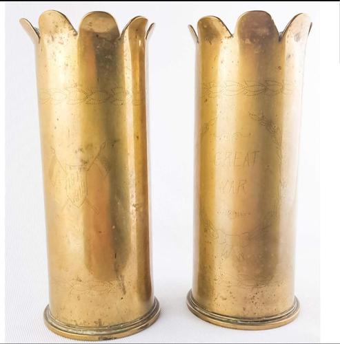 WW1 Trench Art 1918 Pair of Shells (1 of 5)