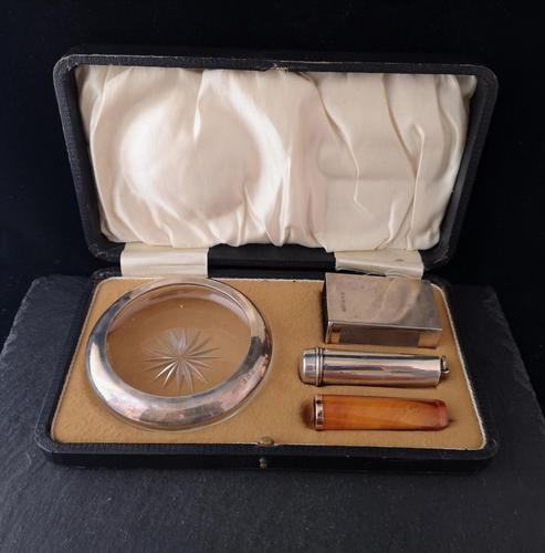 Antique cigar smokers set, silver, Amber and gold (1 of 11)