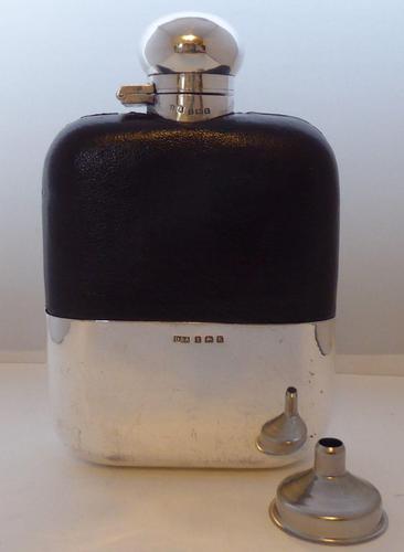 1934 Daniel & Arter Solid Hallmarked Silver Leather and Glass Hip Flask 7fl oz (1 of 12)