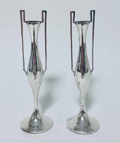 Pair of Antique Art Nouveau Solid Silver Vases (1 of 13)