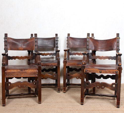 4 Dining Chairs Ships Nautical Chairs Oak Leather 19th Century (1 of 10)