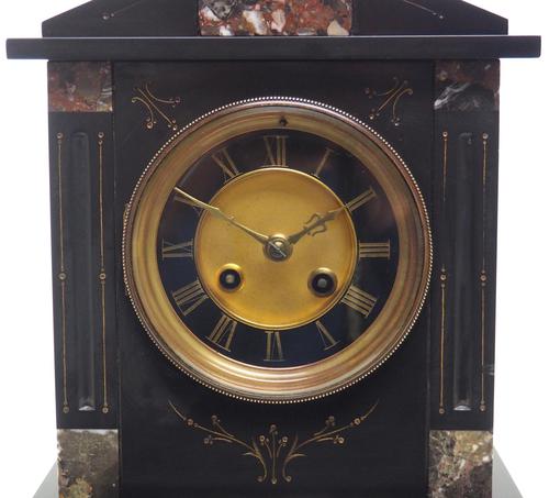 Antique French Slate & Marble Mantel Clock 8 Day Striking Mantle Clock (1 of 10)