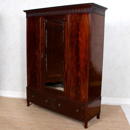 Triple Compactum Wardrobe Flame Mahogany 19th Century (1 of 12)