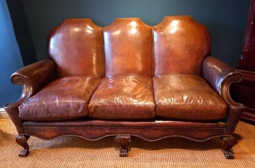 Antique William & Mary Style Leather Three Seater Sofa (1 of 7)