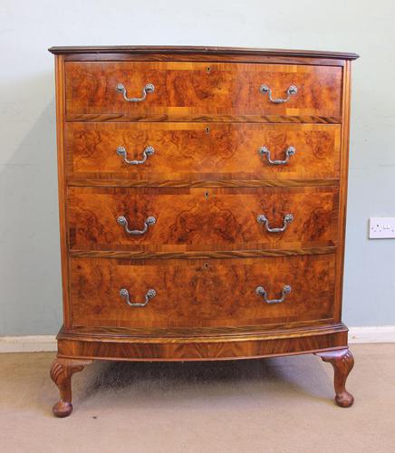 Antique Bow Front Figured Walnut Chest of Drawers (1 of 11)