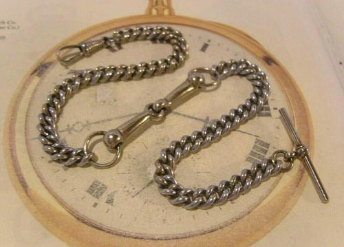 Antique Pocket Watch Chain 1890s Victorian Steel Albert With Horses Snaffle Bit (1 of 12)