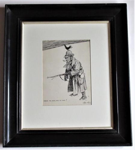 Starr Wood Original Pen & Ink Cartoon, Signed, Vintage Frame (1 of 5)