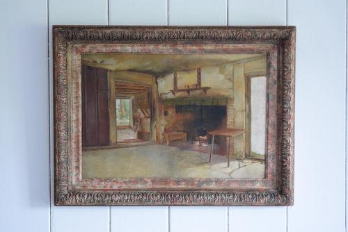 19th Century Oil on Canvas Interior Scene with Fireplace (1 of 11)