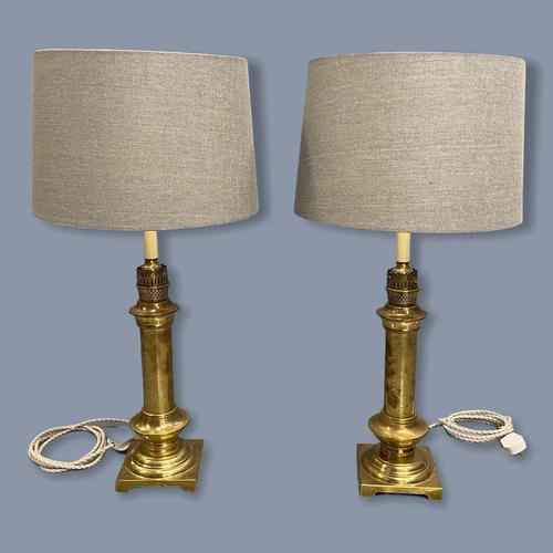 Pair of Brass Column Table Lamps (1 of 7)