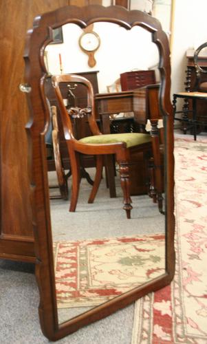 Mahogany Cross-banded Mirror with a Scalloped Top Edge (1 of 4)