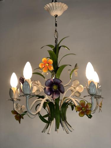 Vintage French 5 Arm Floral Toleware Chandelier (1 of 11)