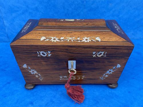 William IV Rosewood, Mother of Pearl Inlaid Twin Tea Caddy (1 of 8)