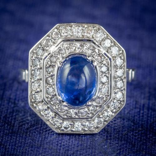 Art Deco Sapphire Diamond Cluster Ring 18ct Gold 1.50ct Sapphire 1.69ct Diamond c.1930 (1 of 7)