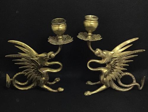 Pair of Brass Antique Dragon/Griffin Candlesticks. (1 of 5) Pair of Brass Antique Dragon/Griffin Candlesticks. (1 of 5)