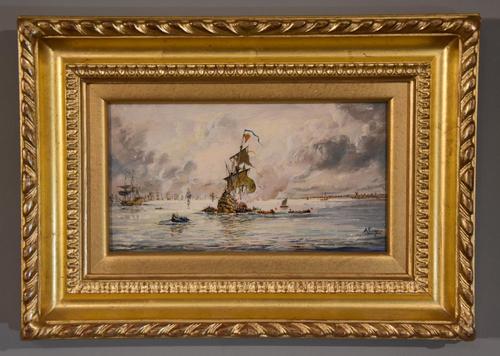 Oil painting by Adolphe Ragon “The Spanish Armada being fire-shipped by Sir Francis Drake at Calais” (1 of 4) Oil painting by Adolphe Ragon “The Spanish Armada being fire-shipped by Sir Francis Drake at Calais” (1 of 4)