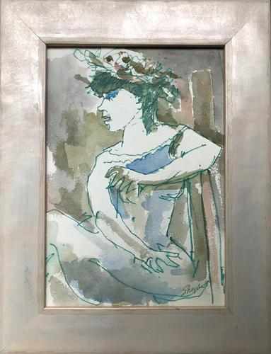 Original watercolour 'The Floral Hat' by Toby Horne Shepherd 1909-1993. c.1965. Signed and framed. (1 of 2) Original watercolour 'The Floral Hat' by Toby Horne Shepherd 1909-1993. c.1965. Signed and framed. (1 of 2)