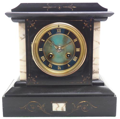 Fine French Slate & Marble Mantel Clock 8 Day Striking Mantle Clock (1 of 10)