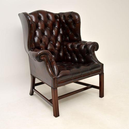 Antique Deep Buttoned Leather Wing Back Armchair (1 of 9)