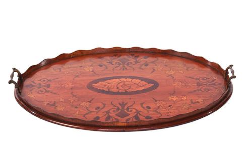 Sheraton Revival Oval Satinwood Inlaid Serving Tray c.1880 (1 of 6)